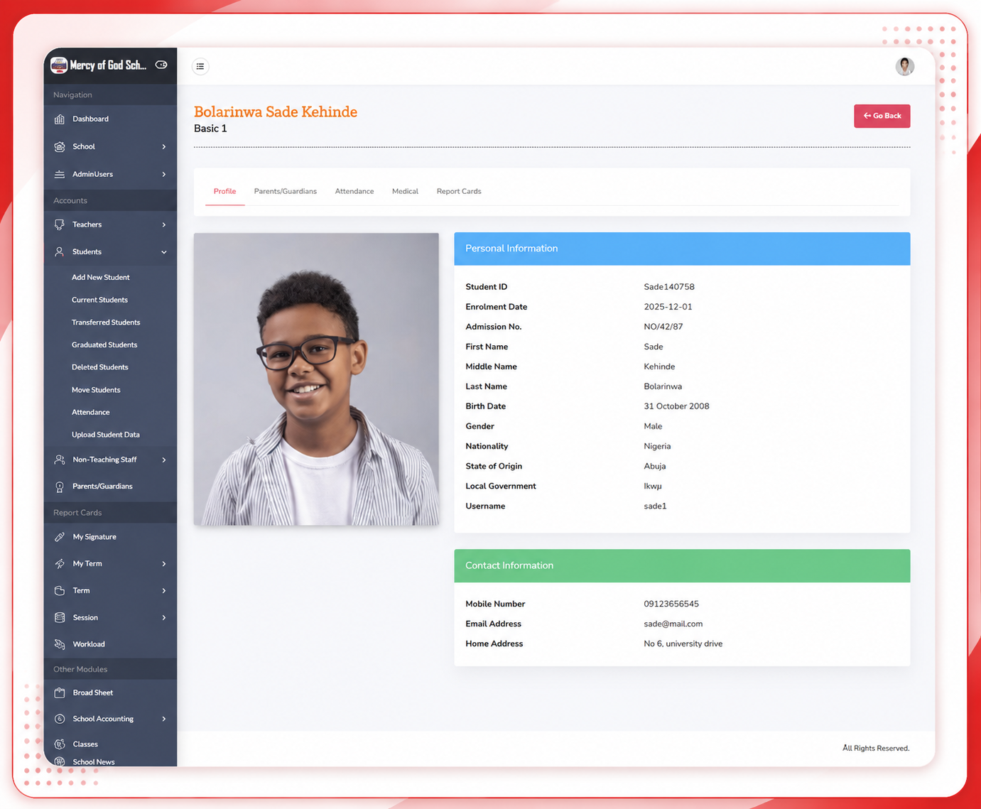 SmatSchools Student Profile Preview